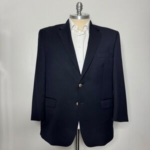 Chaps Wool Blazer Mens 48R Navy Blue Gold Buttons Classic Business‎ Coat